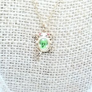 Gold Faux Peridot & Ruby Tree Frog Necklace NRO